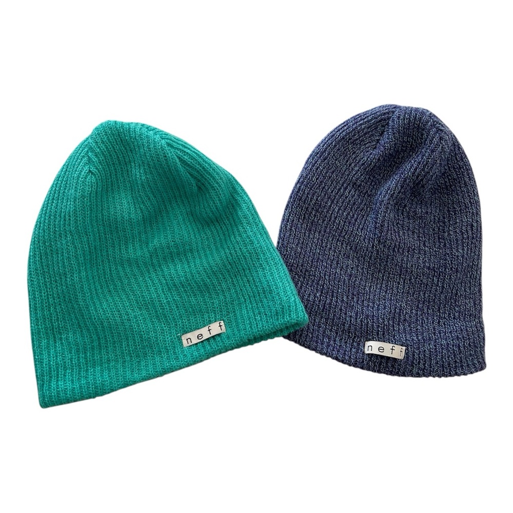 Neff Teal & Navy Rib Knit Beanie Duo
